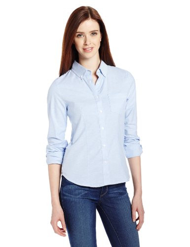 Lee Uniforms Juniors Long Sleeve Stretch Oxford Blouse  Light Blue  Small