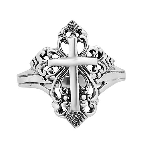 AeraVida Captivating Filligree Cross  925 Sterling Silver Ring -9-