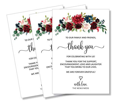 50 Burgundy Marsala Navy Thank You Place Cards  Rehearsal Dinner Thank You Table Sign  Menu Place Setting Card Notes  Placement Thank You Note Favors