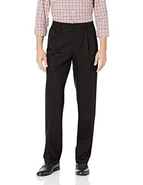Dockers Mens Classic Fit Signature Khaki Lux Cotton Stretch Pants-Pleated  black  36W x 30L