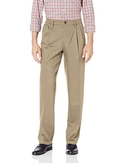 Dockers Mens Classic Fit Signature Khaki Lux Cotton Stretch Pants-Pleated  timber wolf  36W x 30L