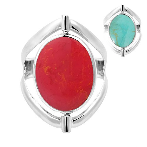 AeraVida Two in One Flip Reconstructed Red Coral and Simulated Turquoise Oval 925 Sterling Silver Ring -9- AeraVida Two in One Flip Reconstructed Red Coral and Simulated Turquoise Oval 925 Sterling Silver Ring -9-