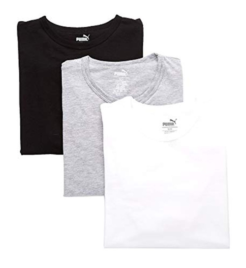 PUMA Mens 3 Pack Crew Neck T-Shirts  White-Gray-Black  S