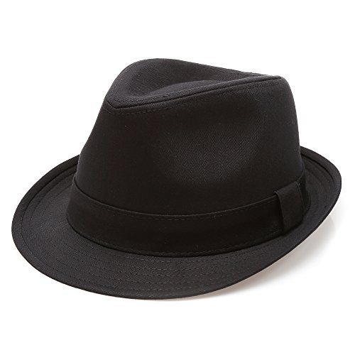 Classic Trilby Short Brim 100 Cotton Twill Fedora Hat with Band-Black LXL-