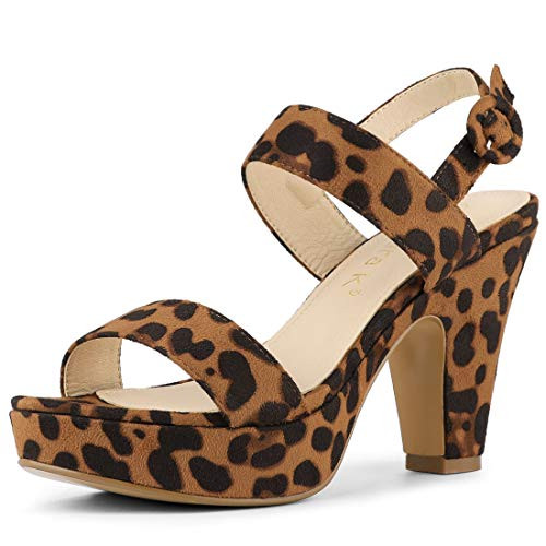 Allegra K Womens Slingback Platform Heels Leopard Print Chunky Heel Sandals - 10 M US