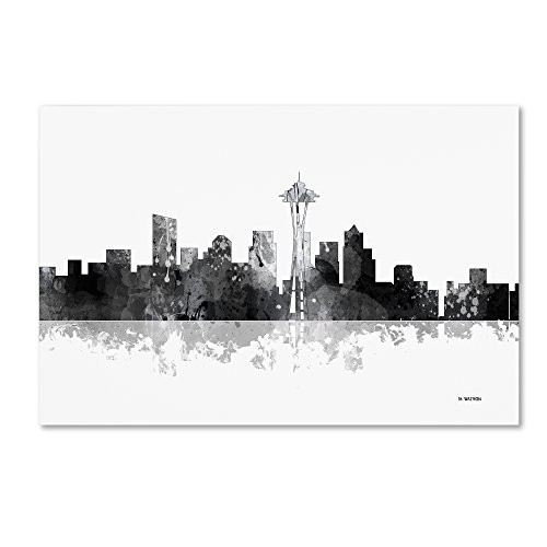 Trademark Fine Art Seattle Washington Skyline BG-1 by Marlene Watson, 16x24-Inch Canvas Wall Art