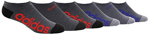 adidas Youth Kids-Boys-Girls Superlite Linear No Show Socks -6-Pair-  Black - Onix Marl-Black-Scarlet Onix-Onix - Light Onix  Large  -Shoe Size 3Y-9