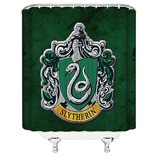 AMNYSF Slytherin College Badge Decor Green Shower Curtain Harry Potter Hogwarts Magic School Logo,70x70 Inches Waterproof Polyester Fabric Bathroom Accessories Curtains With 12pcs Hooks