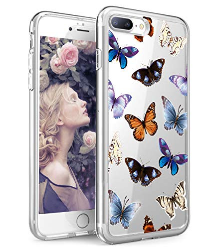 Spevert iPhone 7 Plus Case  iPhone 8 Plus Case  Flower Pattern Printed Clear Design Transparent Hard Back Case with TPU Bumper Cover for iPhone 7 Plus