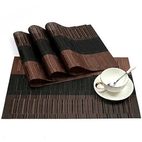 BeautiLife PVC Placemats Woven Vinyl Place Mats for Dinner Table Heat-Resistant Table Mats,Set of 4