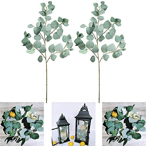 2 Pcs Faux Eucalyptus Leaf Sprays Artificial Greenery Stems Silver Dollar Eucalyptus Branches 94 Leaves Grey Green 36 Tall for Wedding Holiday Shower