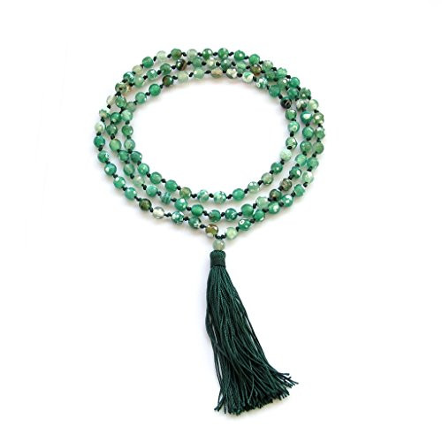 OVALBUY 108 Green Flower Agate 6mm Beads Knotted Tibetan Buddhist Prayer Japa Mala for Meditation OVALBUY 108 Green Flower Agate 6mm Beads Knotted Tibetan Buddhist Prayer Japa Mala for Meditation