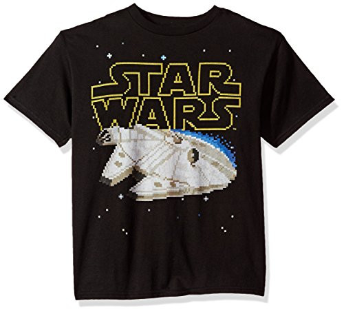 Star Wars Boys Big Pixelated Millennium Falcon 8-bit Logo Graphic Tee  Black  YS