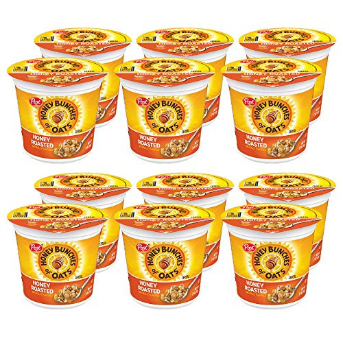 Post Honey Bunches of Oats Honey Roasted Portable Cereal Cups To Go Whole Grain Low Fat Breakfast Cereal 2 1 Ounce -Pack of 12- Cups Post Honey Bunches of Oats Honey Roasted Portable Cereal Cups To Go Whole Grain Low Fat Breakfast Cereal 2 1 Ounce -Pack of 12- Cups