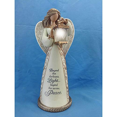 Enesco Legacy of Love Bereavement Angel Solar Lit 12 in Stone Resin Figurine Ivory