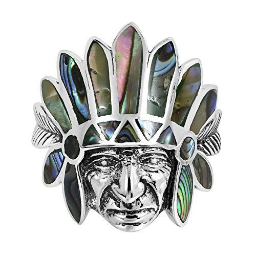 AeraVida Native American Style Abalone Shell Inlay  925 Sterling Silver Ring -9- AeraVida Native American Style Abalone Shell Inlay  925 Sterling Silver Ring -9-