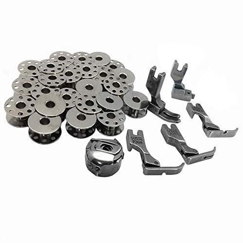 Fbshicung 31Pcs Industrial Sewing Machine Bobbins  Presser Feet  and Bobbin Cases for Juki  Singer  Consew