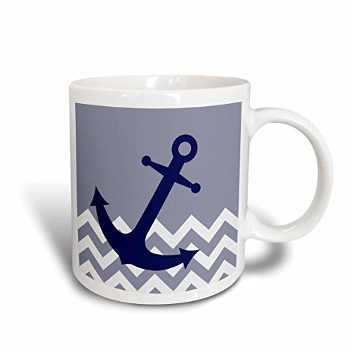 3dRose mug-165790-1 Blue Nautical Boat Anchor on Chevron Pattern Ceramic Mug  11-Ounce