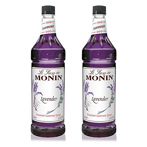 Monin - Lavender Syrup  Aromatic and Floral  Natural Flavors  Great for Cocktails  Lemonades  and Sodas  Vegan  Non-GMO  Gluten-Free -1 Liter  2-Pack-