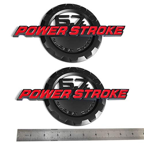 2x OEM Red 6.7L POWER STROKE SUPER DUTY Side Fender Emblems Badge Powerstroke 3D logo Replacement for F250 F350 Black