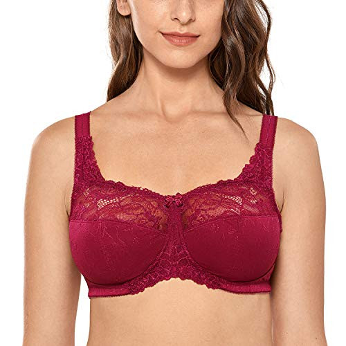DELIMIRA Womens Full Coverage Bra Unlined Wireless Lace Plus Size Bras Cranberry 42G