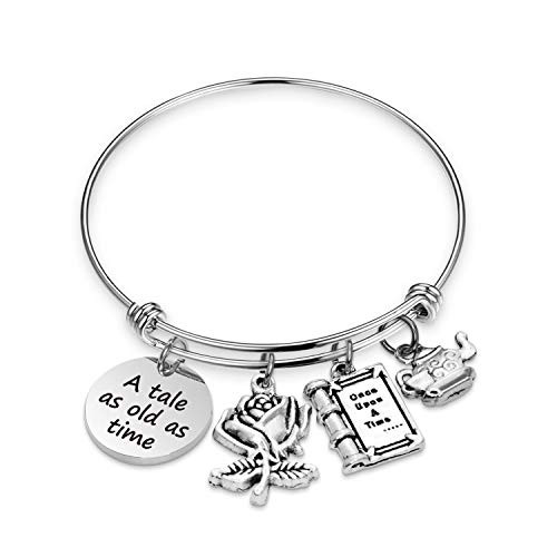 WENATA Inspirational Gift A Tale As Old As Time Beauty And The Beast Belle Bracelet Disney Jewelry Princess Bracelet Wedding Gift for Her -Tale as old