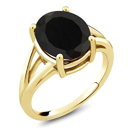 Gem Stone King 18K Yellow Gold Plated Silver Black Onyx Womens Ring 4 00 Ctw Oval -Size 6-