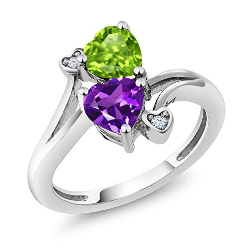 Gem Stone King 925 Sterling Silver Green Peridot and Purple Amethyst Womens Ring -1 51 Cttw Heart Shape Gemstone Birthstone- -Size 9-