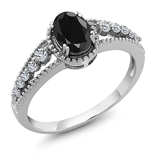 Gem Stone King 925 Sterling Silver Black Sapphire and White Topaz Women Engagement Ring -1 28 Ct Oval- -Size 5- Gem Stone King 925 Sterling Silver Black Sapphire and White Topaz Women Engagement Ring -1 28 Ct Oval- -Size 5-