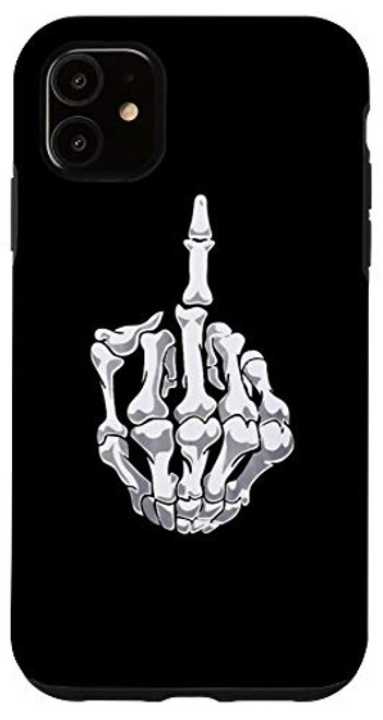iPhone 11 Middle Finger Skeleton Hand Funny F Off Black Case