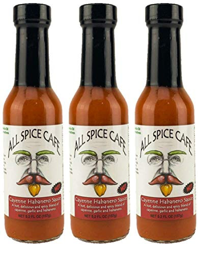 Cayenne Habanero Sauce from All Spice Cafe - Delicious Flavor Blended with Heat - Gourmet Hot Sauce -Pack of 3-