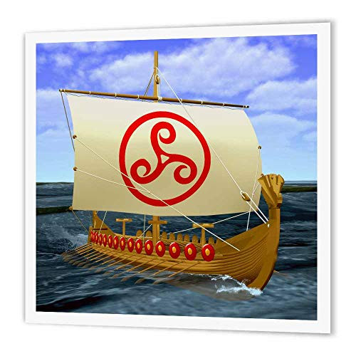 3dRose ht-180528-1 A Viking Boat Sailing on The Ocean with Sail Unfurled-Iron on Heat Transfer Paper for White Material  8 by 8-Inch