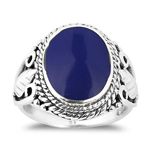 AeraVida Vintage Inspired Round Simulated Blue Lapis-Lazuli Nature  925 Sterling Silver Ring -9-