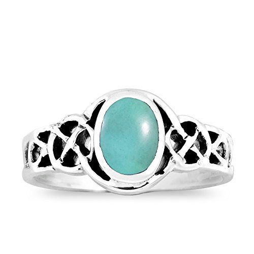 AeraVida Classic Celtic Knot Oval Simulated Turquoise 925 Sterling Silver Ring -9- AeraVida Classic Celtic Knot Oval Simulated Turquoise 925 Sterling Silver Ring -9-