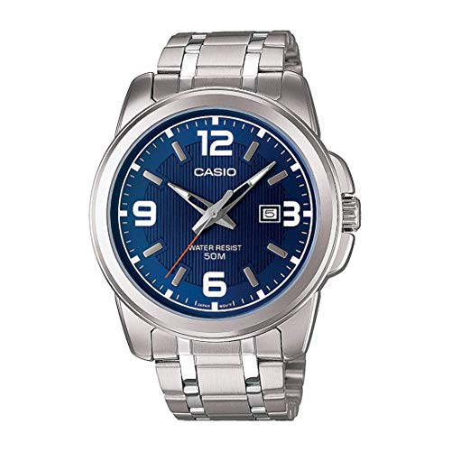 Casio Mens MTP-1314D-2A Enticer Series Silver Band Blue Dial with Date Dress Watch