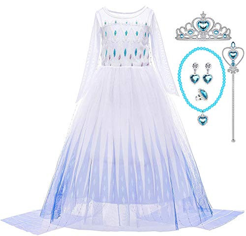 G-C Girls Elsa Princess Dress Frozen Costume White Halloween Cosplay Party Dress up