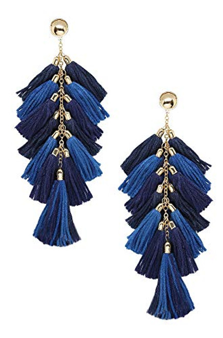 Ettika Time to Tassel Navy and Gold Tone Pierced Statement Earrings
