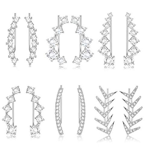 Finreizo 6 Pairs Crystal Climber Earrings for Women Ear Cuffs Hoop Stud Ear Climber Jackets Hypoallergenic