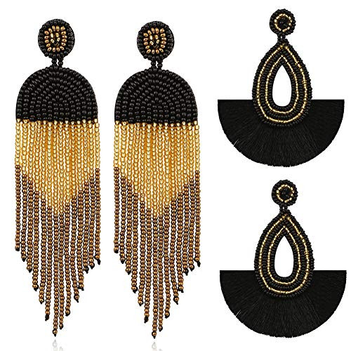 Handmade Beaded Tassel Statement Earrings Bohemian Fringe Lightweight Party Dangle Drop Earrings Boho Rattan Earrings For Women Girls -21 Tassel B- Handmade Beaded Tassel Statement Earrings Bohemian Fringe Lightweight Party Dangle Drop Earrings Boho Rattan Earrings For Women Girls -21 Tassel B-