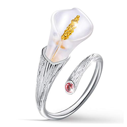Lotus Fun S925 Sterling Silver Rings Calla Lily Flower Open Ring Handmade Jewelry Unique Gift for Women and Girls Lotus Fun S925 Sterling Silver Rings Calla Lily Flower Open Ring Handmade Jewelry Unique Gift for Women and Girls