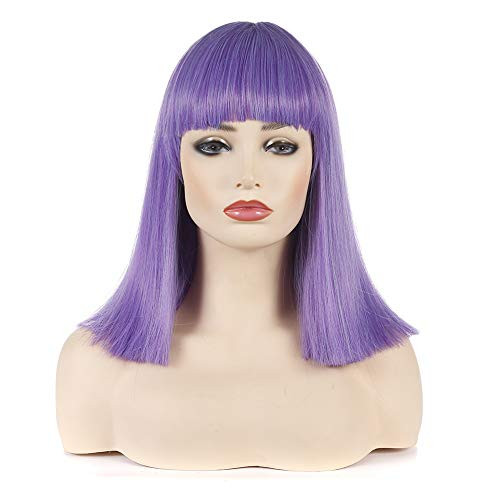 Morvally Short Straight Bob Wig Heat Resistant Hair with Blunt Bangs Natural Looking Cosplay Costume Daily Wigs -14  Light Purple-