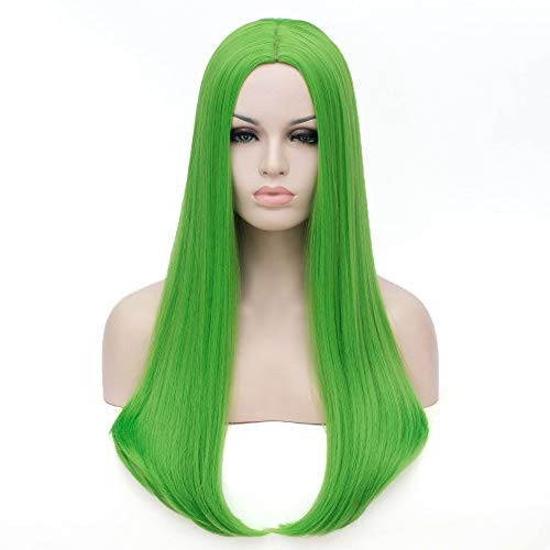 BERON 26 Long Straight Hair Cosplay Costume Party Wig with Wig Cap -Light Green-
