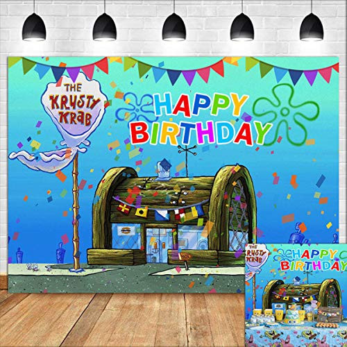 Cartoon Blue Water Sea The Krusty Krab Photography Backdrop Vinyl 7x5ft Animation Spongebob Themed Photo Background for Kids Happy Birthday Banner Cak Cartoon Blue Water Sea The Krusty Krab Photography Backdrop Vinyl 7x5ft Animation Spongebob Themed Photo Background for Kids Happy Birthday Banner Cak