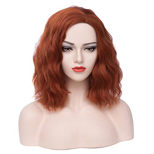 PATTNIUM 14 Inches Short Bob Wavy Curly Orange Wig for Women Rose Net Synthetic Wig Cosplay Halloween Party Wigs -Dark Orange- PATTNIUM 14 Inches Short Bob Wavy Curly Orange Wig for Women Rose Net Synthetic Wig Cosplay Halloween Party Wigs -Dark Orange-