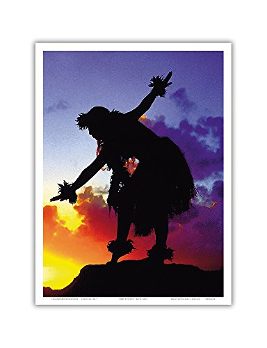 Red Sunset - Hawaiian Hula Dancer at Sunset - Original Color Photograph by Ron Laes - Hawaiian Master Art Print - 9in x 12in