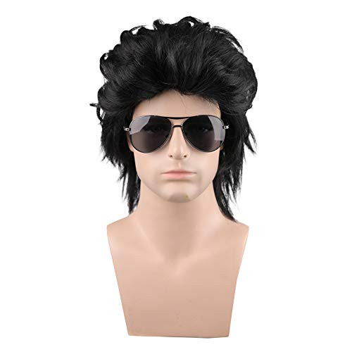 PATTNIUM 80s Mens Mullet Wig Black Curly Male Punk Rocker Wig Cosplay Halloween Wig Black PATTNIUM 80s Mens Mullet Wig Black Curly Male Punk Rocker Wig Cosplay Halloween Wig Black