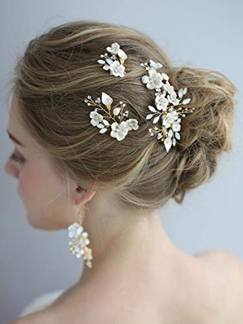 AW BRIDAL Wedding Hair Clip Comb Barrette Flower Crystal Bridal Hair Piece Gold Hair Accessories Headpiece for Brides Wedding