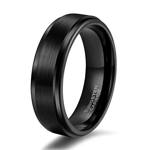 Shuremaster 6mm Black Tungsten Carbide Wedding Ring Band for Men Brushed Style Comfort Fit Size 11