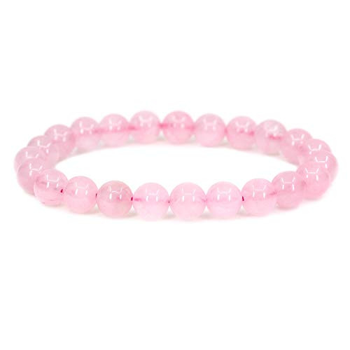 Natural Rose Crystal Gemstone 8mm Round Beads Stretch Bracelet 7 Inch Unisex