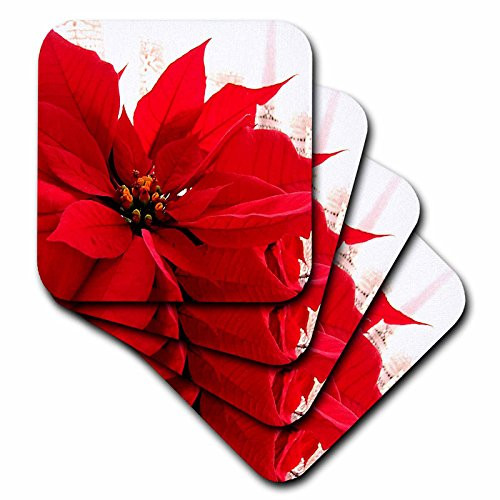 3dRose cst_3308_4 Poinsettia Ceramic Tile Coasters, Set of 8